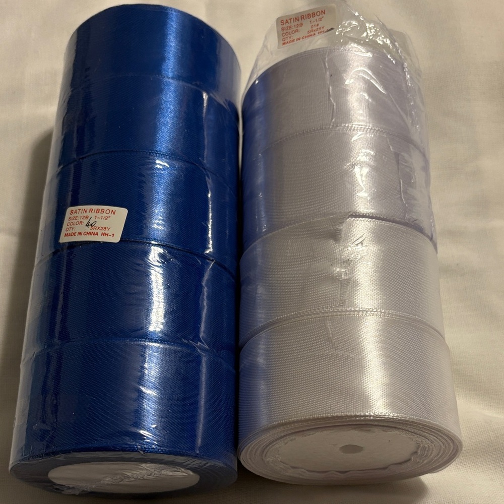 Satin Ribbon Rolls - 5 Royal Blue & 4 White 1 1/2” Wide